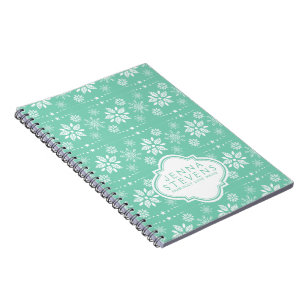 Caderno Espiral Padrão De Flocos De Neve De Natal Branco E Teal