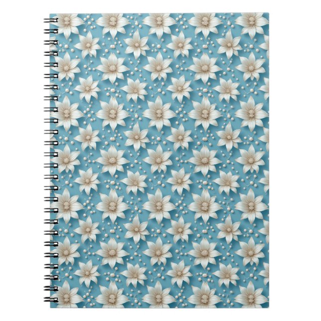 Caderno Espiral Padrão de Flor Branca Elegante Com Pérolas (Frente)