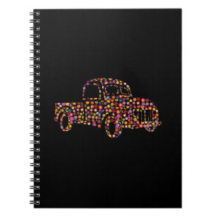 Caderno Espiral Padrão de Flor de Caminhão de Recepção Antigo