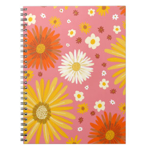 Caderno Espiral Padrão de Flor de Daisy Retro