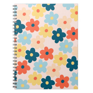 Caderno Espiral Padrão de Flor de Hippie Retro Colorido