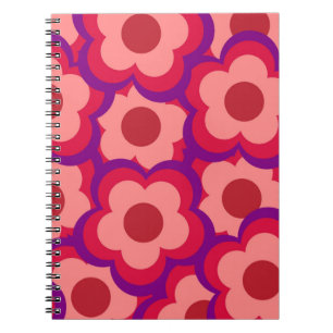 Caderno Espiral Padrão de Flor de Hippie Retro de Cor Negrito