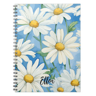 Caderno Espiral Padrão de flor de margarida personalizada