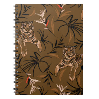 Caderno Espiral Padrão de Flor do Paraíso dos Tigres Tropicais