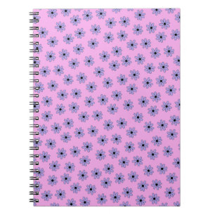 Caderno Espiral Padrão de Flor Hippie Azul Roxo Preppy