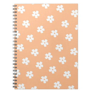 Caderno Espiral Padrão de Flor Hippie Branco Pêssego Préppy Natura
