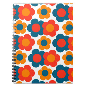 Caderno Espiral Padrão de Flor Hippie Laranja Azul Preppy
