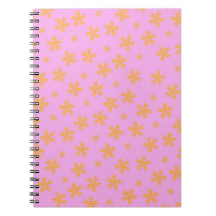 Caderno Espiral Padrão de Flor Hippie Laranja Rosa Esnobe