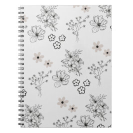 Caderno Espiral Padrão de Flor Hippie Y2K Preto Retro cinza