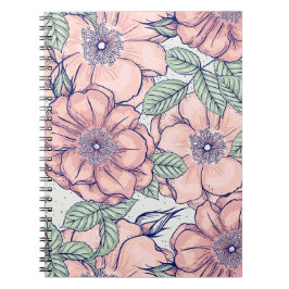 Caderno Espiral Padrão de Flor Rosa | Diário de Notas