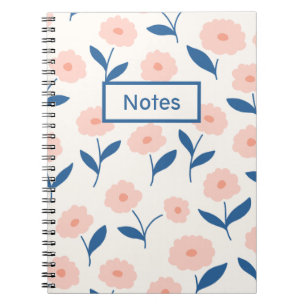 Caderno Espiral Padrão de Flor Rosa do Nome Personalizado do Boho