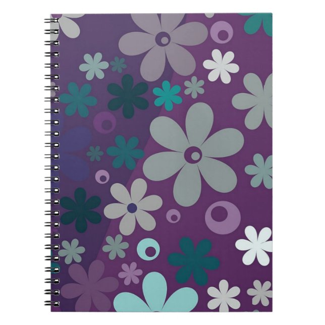 Caderno Espiral Padrão de Flor Roxo-Corpo (Frente)