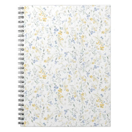 Caderno Espiral Padrão de Flor Silvestre Amarela Azul