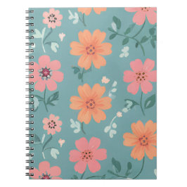 Caderno Espiral Padrão de Flor Silvestre de Verão em Pêssego e Cor