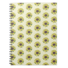 Caderno Espiral Padrão de Flor Simples Amarelo Verde Marrom Girass