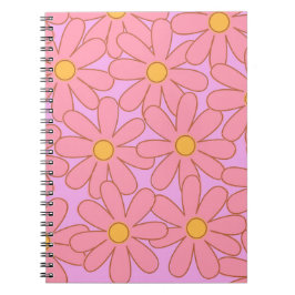 Caderno Espiral Padrão de Flor Simples, Floral Púrpura, de pré-dis