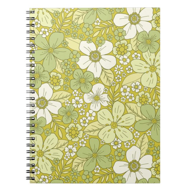 Caderno Espiral Padrão de Flor Verde e Amarelo do Pastel (Frente)