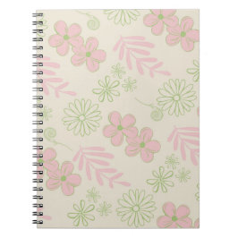 Caderno Espiral Padrão de Flor Verde Rosa bege Retroativo Y2K 70s