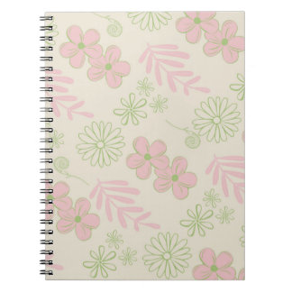 Caderno Espiral Padrão de Flor Verde Rosa bege Retroativo Y2K 70s