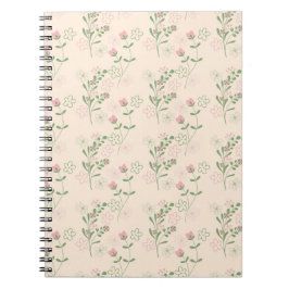 Caderno Espiral Padrão de Flor Verde Rosa Y2K 70s Rosa Verde