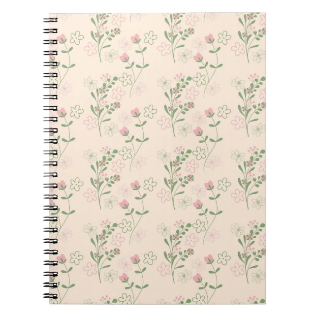 Caderno Espiral Padrão de Flor Verde Rosa Y2K 70s Rosa Verde (Frente)