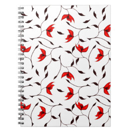 Caderno Espiral Padrão de Flor Vermelho Delicado