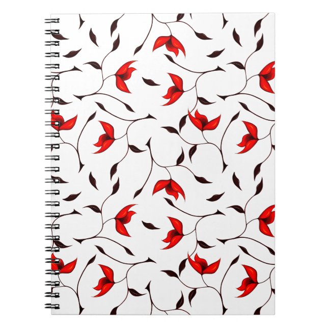 Caderno Espiral Padrão de Flor Vermelho Delicado (Frente)