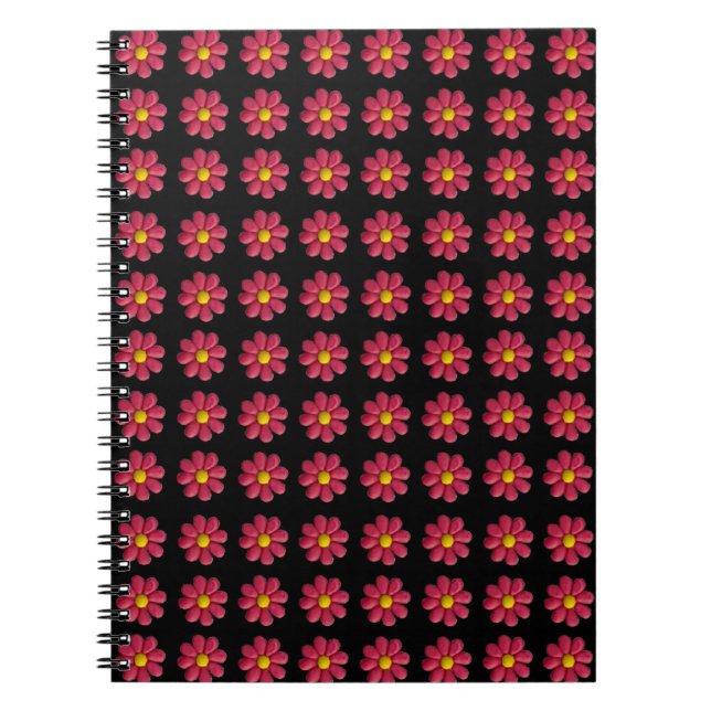 Caderno Espiral Padrão de Flor Vermelho Plasticina em Preto (Frente)