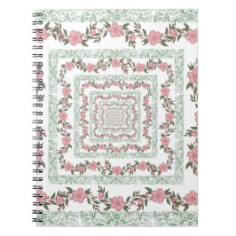 Caderno Espiral Padrão de Flor Y2K 70s - Borda Cor-de-Rosa Verde