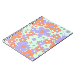 Caderno Espiral Padrão de Flor Y2K 70s - Verso Púrpura Laranja Azu