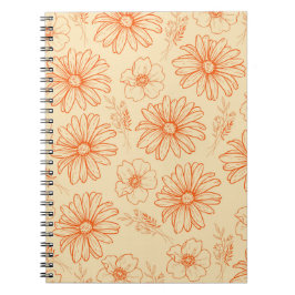 Caderno Espiral Padrão de Flor Y2K da Imagem Retroativa Laranja