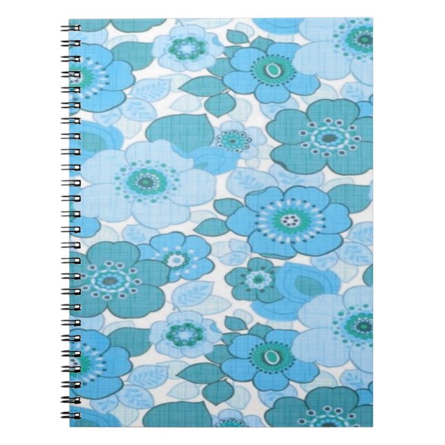 Caderno Espiral Padrão de flores azuis (Frente)