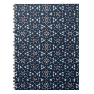Caderno Espiral Padrão de Flores Azul Meia-Noite