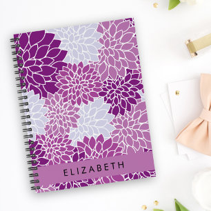 Caderno Espiral Padrão De Flores, Dália Roxa, Seu Nome