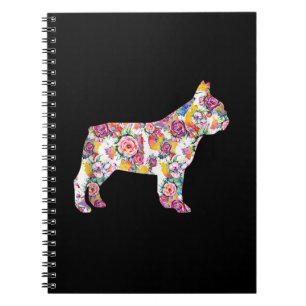 Caderno Espiral padrão de flores de buldogue francês presente de