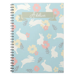 Caderno Espiral Padrão de Flores de Coelhos Frescos