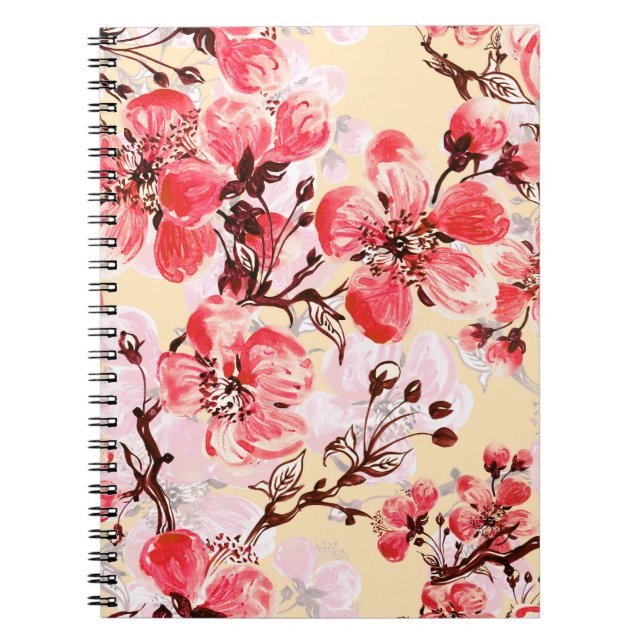 Caderno Espiral Padrão de Flores de Mola U (Frente)