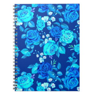 Caderno Espiral Padrão de Flores de Rosa Azul Clássico-87600