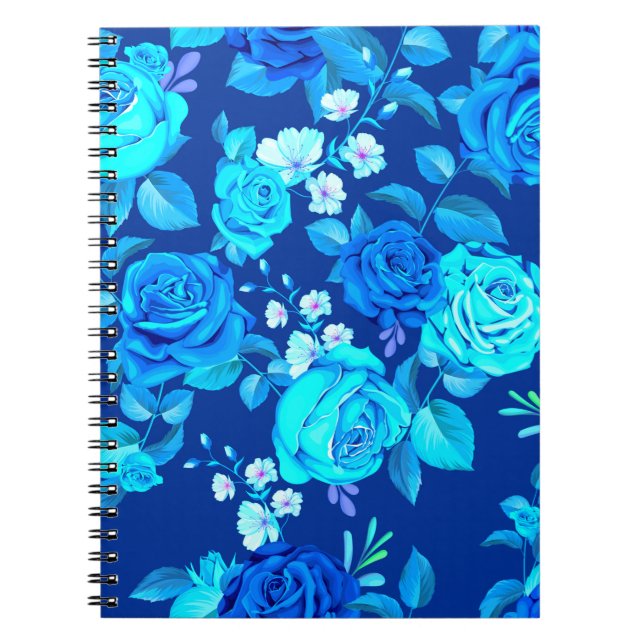 Caderno Espiral Padrão de Flores de Rosa Azul Clássico-87600 (Frente)
