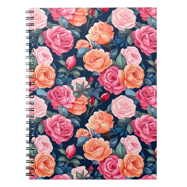 Caderno Espiral Padrão de Flores de rosa florescente- 80037 (Frente)