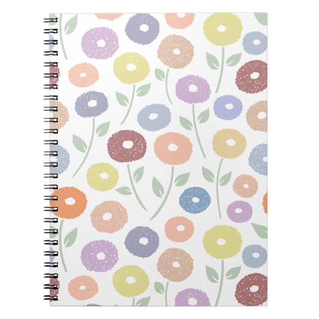 Caderno Espiral Padrão de Flores Difusas em Pastéis (Frente)
