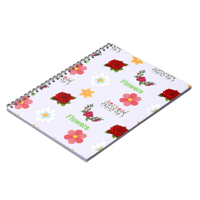 Caderno Espiral Padrão de flores em cinza (Left Side)