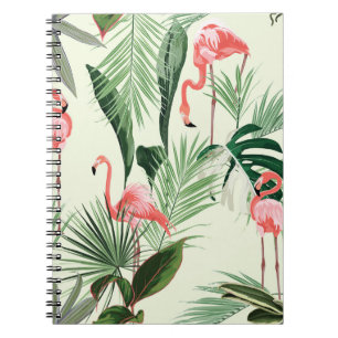 Caderno Espiral Padrão de Flores Exóticas Flamingo Rosa