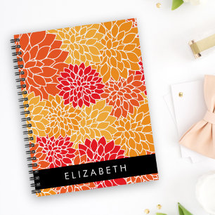 Caderno Espiral Padrão De Flores, Orange Dahlia, Seu Nome