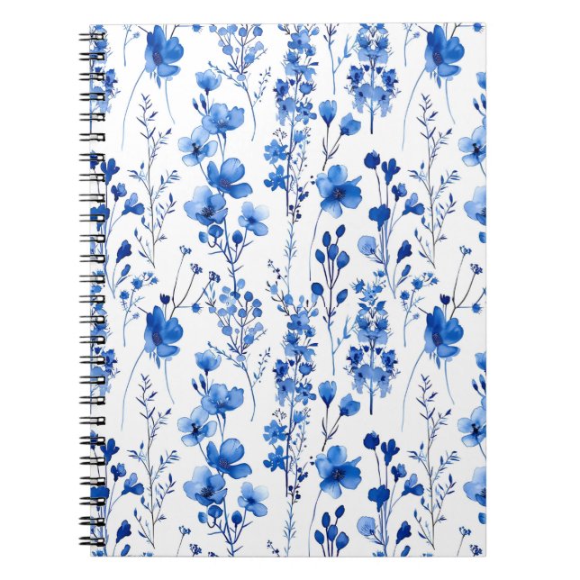 Caderno Espiral Padrão de Flores Selvagens de Papel Francês Design (Frente)