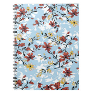 Caderno Espiral Padrão de flores sem costura. Bba floral simples