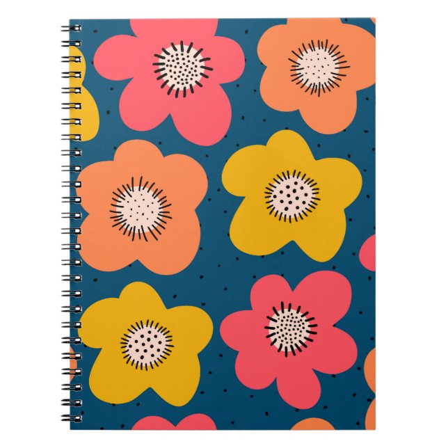 Caderno Espiral Padrão de flores sem costura. Flores frias escandi (Frente)