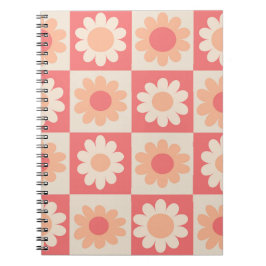 Caderno Espiral Padrão de Flores Xadrez Peach Fuzz Retro