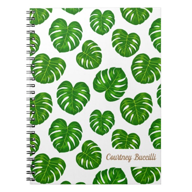 Caderno Espiral Padrão de Folga Tropical Verde (Frente)