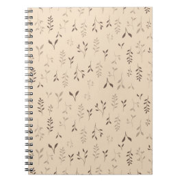 Caderno Espiral Padrão de Folha Boho Bege Marrom Quente